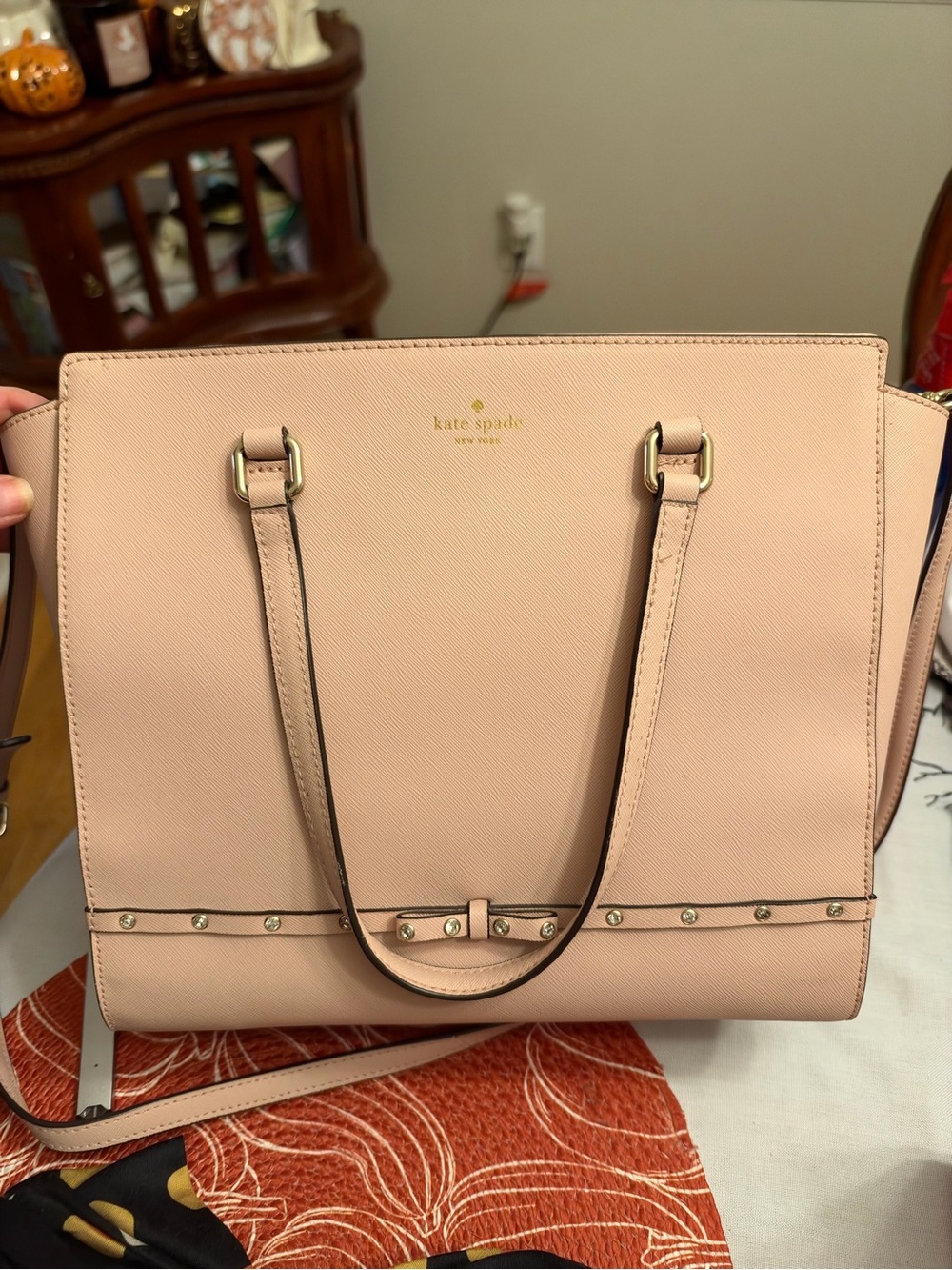 kate spade Pale Blush Leather Tote with Stud Trim